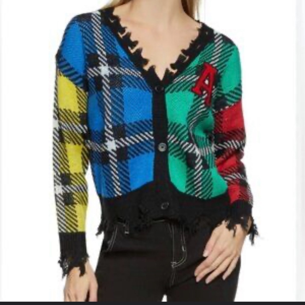 NWT Runway 7 Coloblock Plaid Cardigan Sweater 2X 2XL